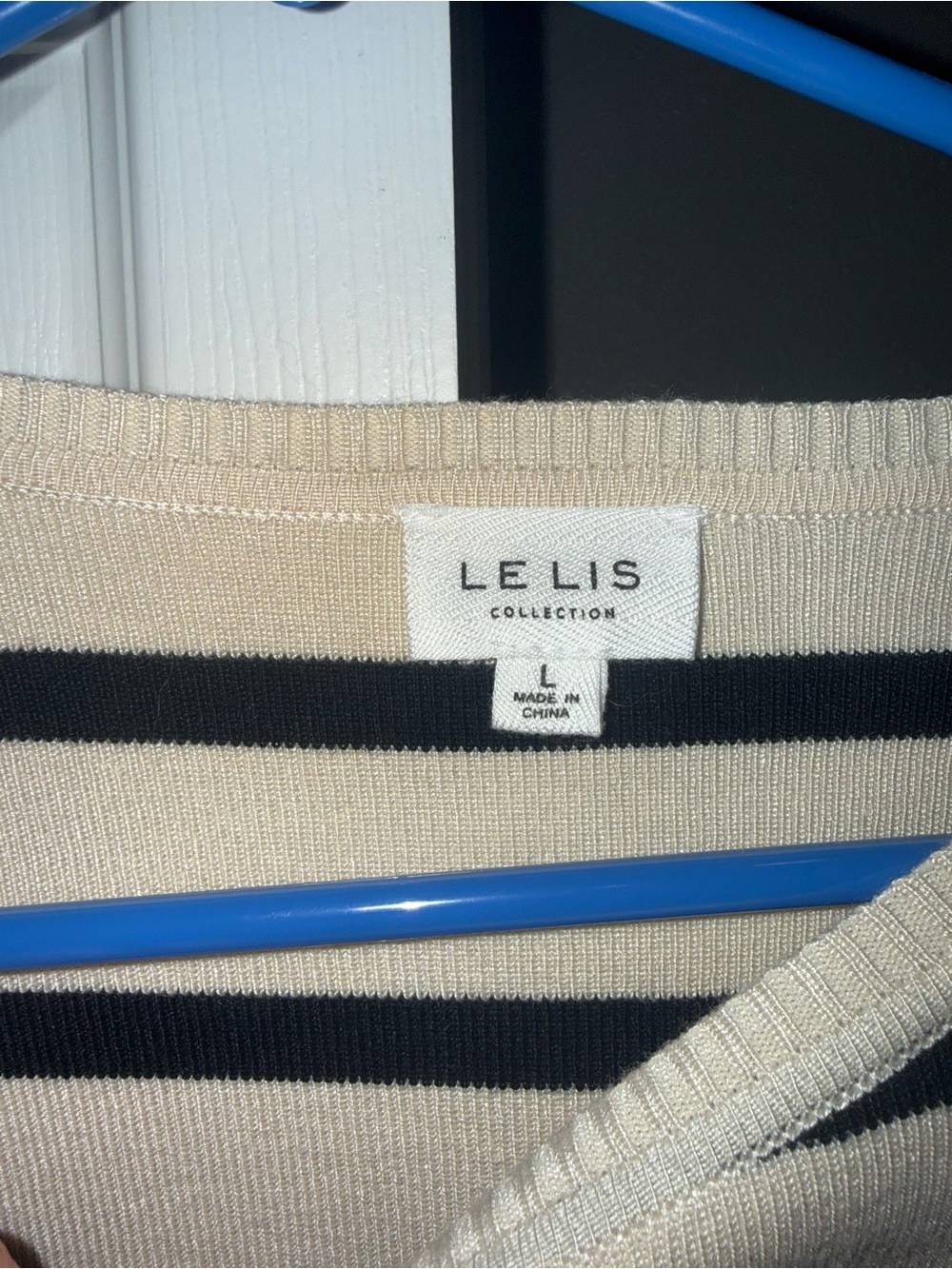 Le Lis Cream and Black Striped Knit Crop Tshirt - Picture 2 of 2